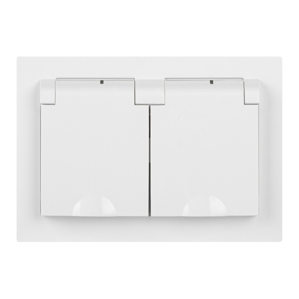 Розетка Intro Accent 2х2P+E Schuko с крышками штор. 16А-250В IP44 белый 6-210-01