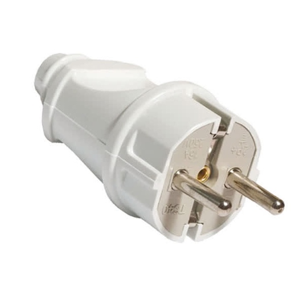Вилка с заземлением TDM 2P+E 16А прямая белая