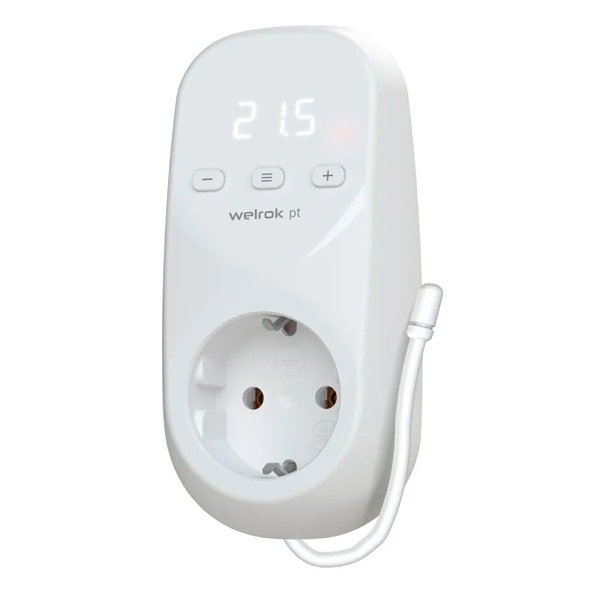 Терморегулятор Welrok pt в розетку цифровой с белой индикацией 16А 3000Вт 0-30 °С белый
