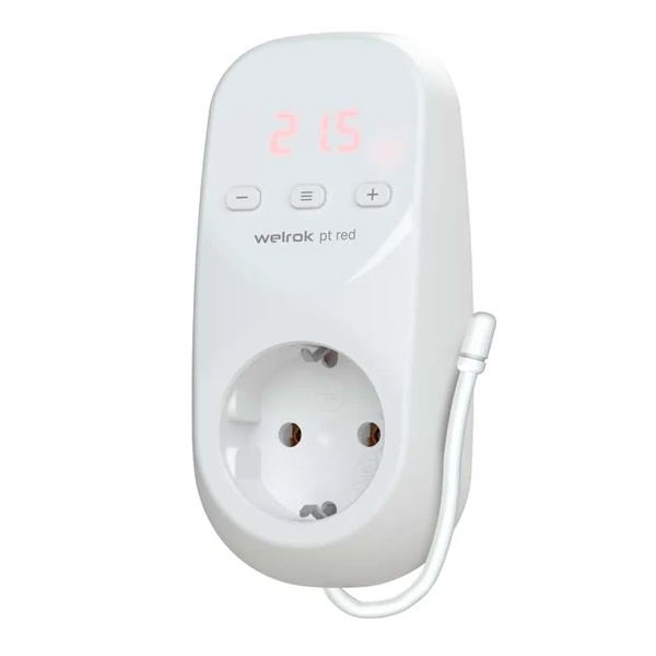 Терморегулятор Welrok pt red в розетку цифровой с красной индикацией 16А 3000Вт 0-30 °С белый