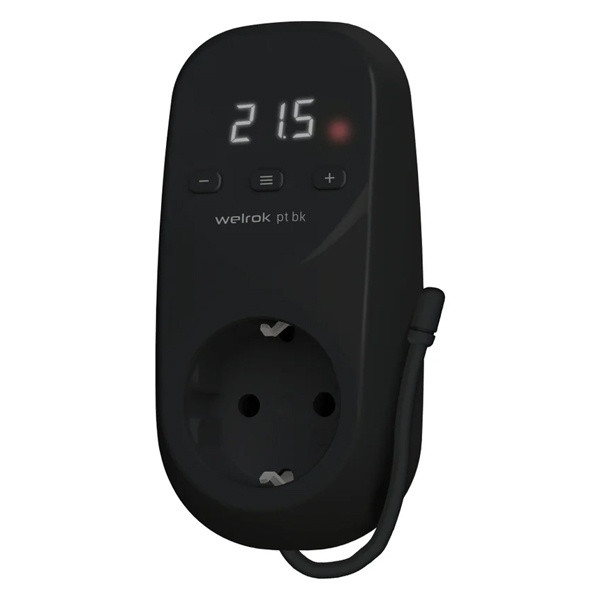 Терморегулятор Welrok pt bk в розетку цифровой с белой индикацией 16А 3000Вт 0-30 °С черный
