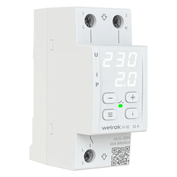 Многофункциональное реле контроля напряжения и тока Welrok VI-32 1Ф 32А (max 40A) 7360ВА белый