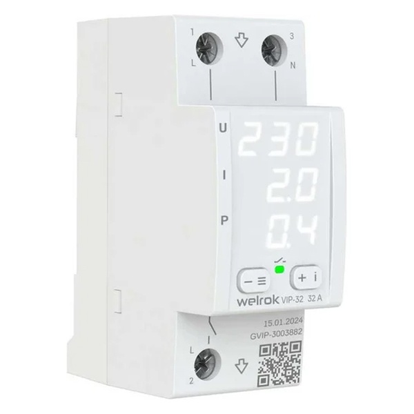 Многофункциональное реле контроля напряжения и тока Welrok VIP-32 1Ф 32А (max 40A) 7360ВА белый