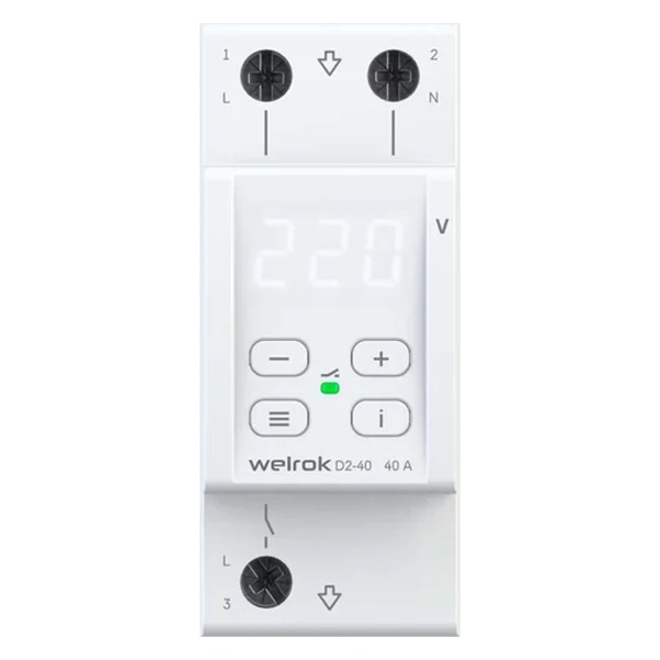 Реле контроля напряжения Welrok D2-40 1Ф 40А (max 50A) 8800ВА белый 2м
