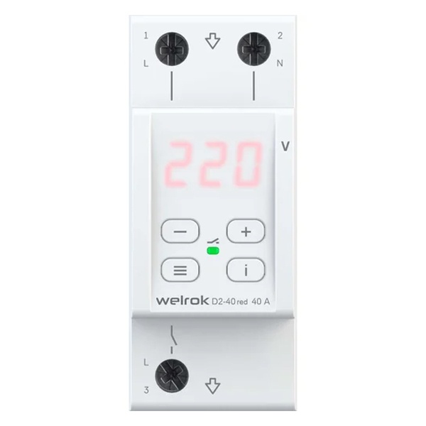 Реле контроля напряжения Welrok D2-40 red 1Ф 40А (max 50A) 8800ВА белый 2м