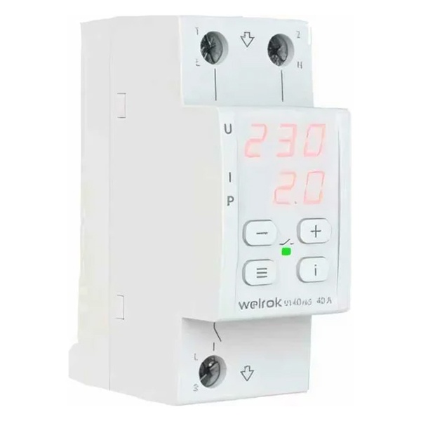 Многофункциональное реле контроля напряжения и тока Welrok VI-40 1Ф 40А (max 50A) 9200ВА белый