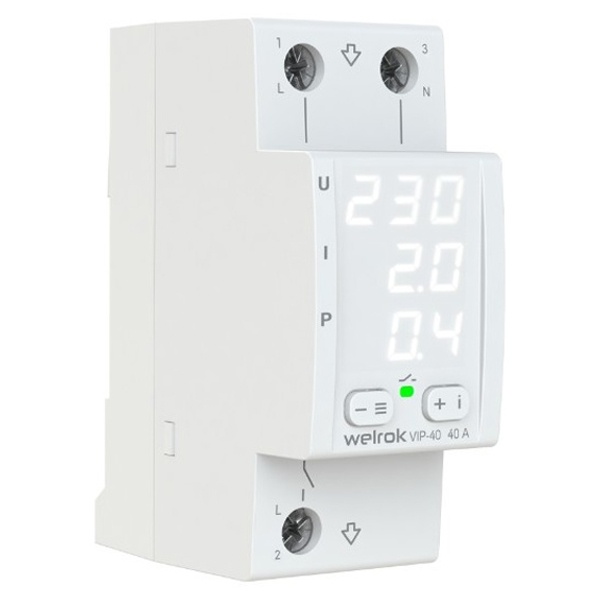 Многофункциональное реле контроля напряжения и тока Welrok VIP-40 1Ф 40А (max 50A) 9200ВА белый