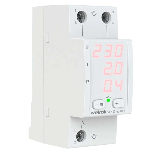 Многофункциональное реле контроля напряжения и тока Welrok VIP-40 red 1Ф 40А (max 50A) 9200ВА белый