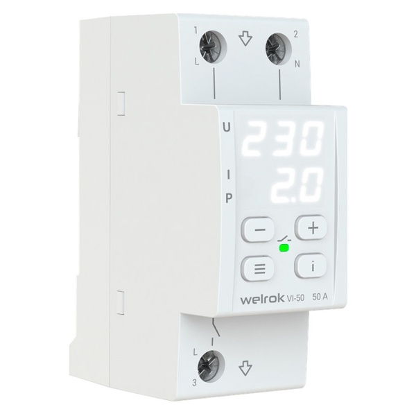 Многофункциональное реле контроля напряжения и тока Welrok VI-50 1Ф 50А (max 60A) 11500ВА белый