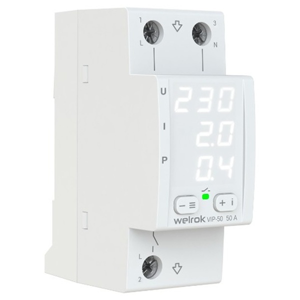 Многофункциональное реле контроля напряжения и тока Welrok VIP-50 1Ф 50А (max 60A) 11500ВА белый