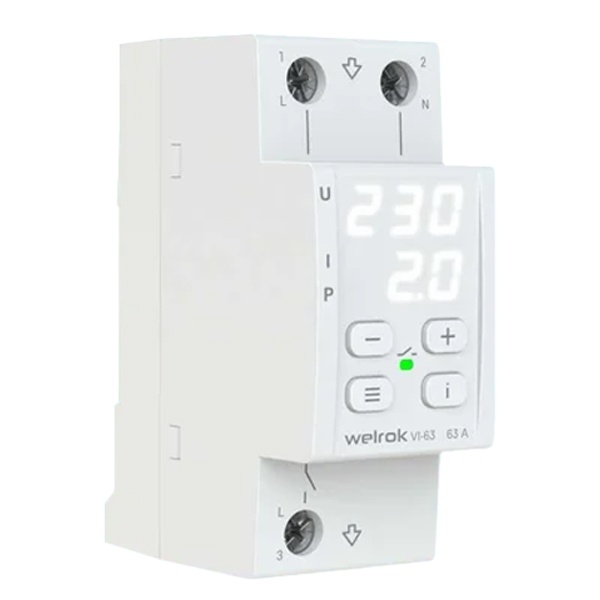 Многофункциональное реле контроля напряжения и тока Welrok VI-63 1Ф 63А (max 80A) 14490ВА белый