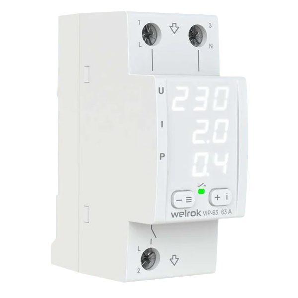 Многофункциональное реле контроля напряжения и тока Welrok VIP-63 1Ф 63А (max 80A) 14490ВА белый