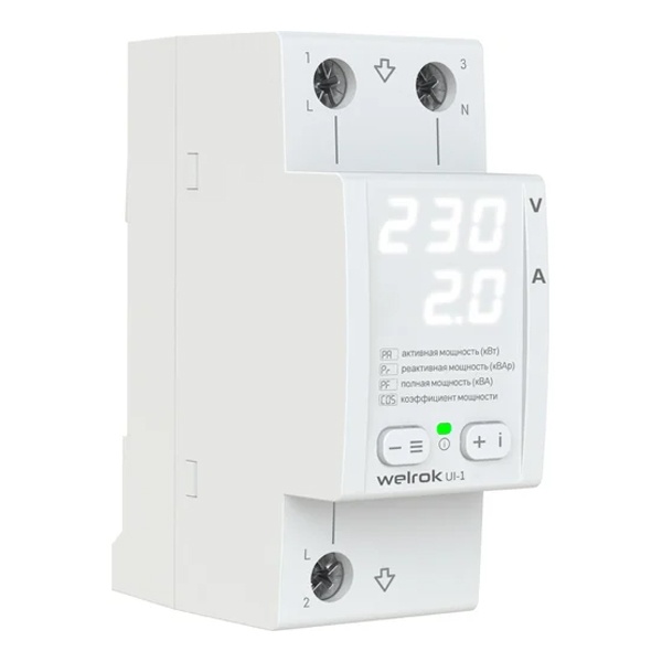 Измеритель напряжения и тока Welrok UI-1 100-420В 0,1-63А белый