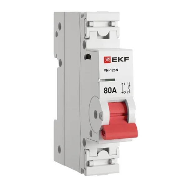 Рубильник модульный EKF PROxima ВН-125N 1P 80А однофазный (выключатель нагрузки)