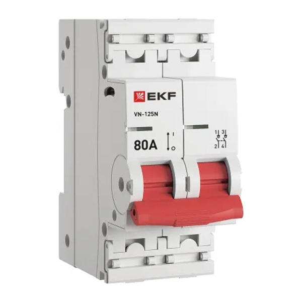 Рубильник модульный EKF PROxima ВН-125N 2P 80А однофазный (выключатель нагрузки)