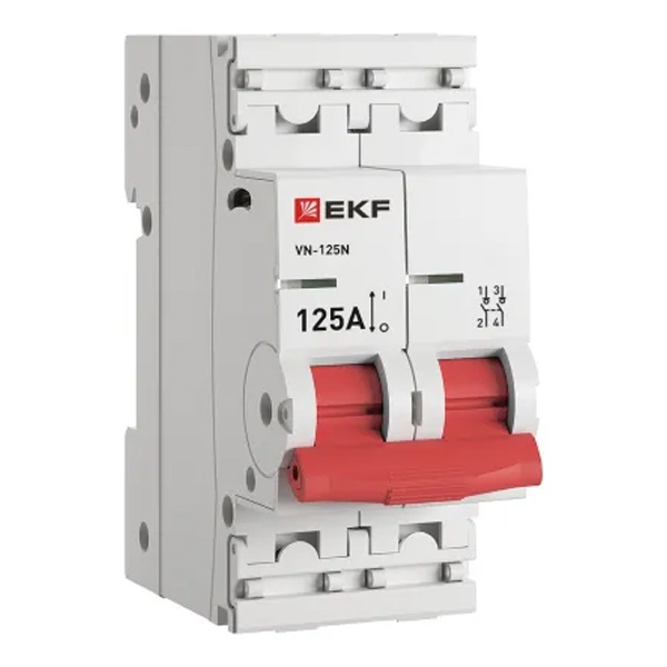Рубильник модульный EKF PROxima ВН-125N 2P 125А однофазный (выключатель нагрузки)