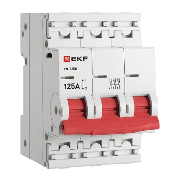 Рубильник модульный EKF PROxima ВН-125N 3P 125А трехфазный (выключатель нагрузки)