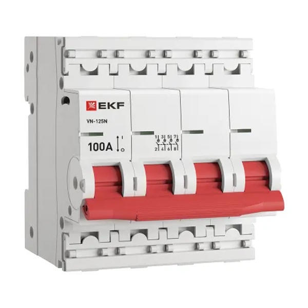 Рубильник модульный EKF PROxima ВН-125N 4P 100А трехфазный (выключатель нагрузки)