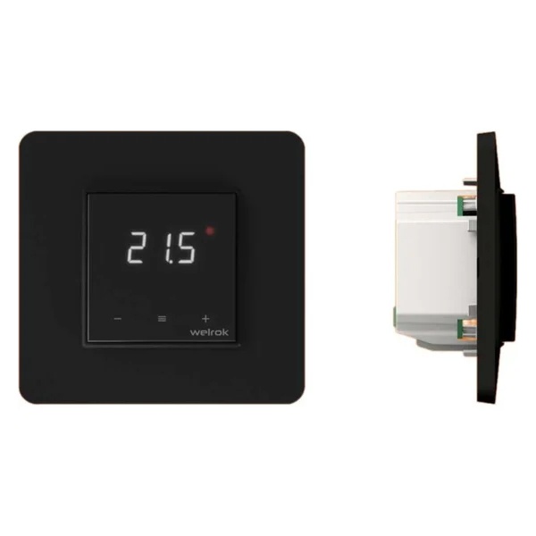Терморегулятор цифровой Welrok lis bk сенсорный экран с датчиком пола 16А 3000Вт 5-40 °С черный