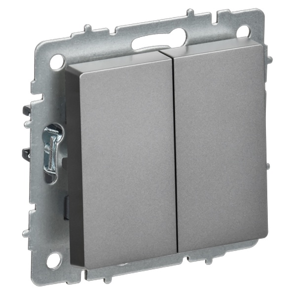 Переключатель перекрестный 2-клавишный ИЭК BRITE 10А сталь (ВС10-2-3-БрС)