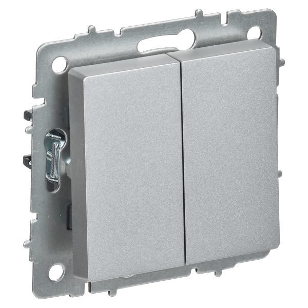 Переключатель перекрестный 2-клавишный ИЭК BRITE 10А алюминий (ВС10-2-3-БрА)