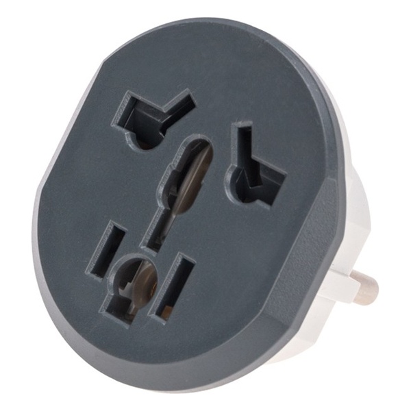 Адаптер универсальный (переходник) Rexant 16А с заземлением, серо-белый