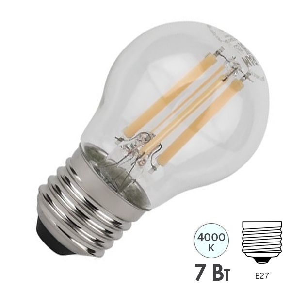 Лампа филаментная светодиодная шарик Osram SCL P100 7W/840 4000K 220V E27 прозрачная