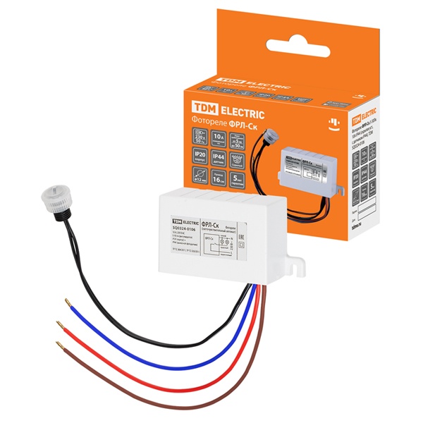 Фотореле TDM ФРЛ-Ск 5-50лк 10А скрытой установки с датчиком IP44