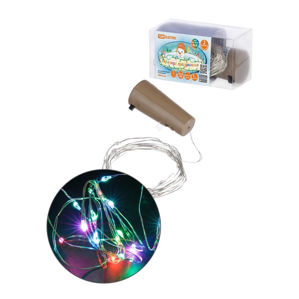 Гирлянда TDM Роса пробка для бутылки 20LED, 2м, RGB, работа от 3хAG13/LR44, IP20