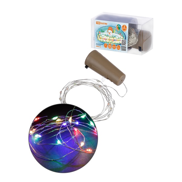 Гирлянда TDM Роса пробка для бутылки 20LED, 2м, многоцветная, работа от 3хAG13/LR44, IP20