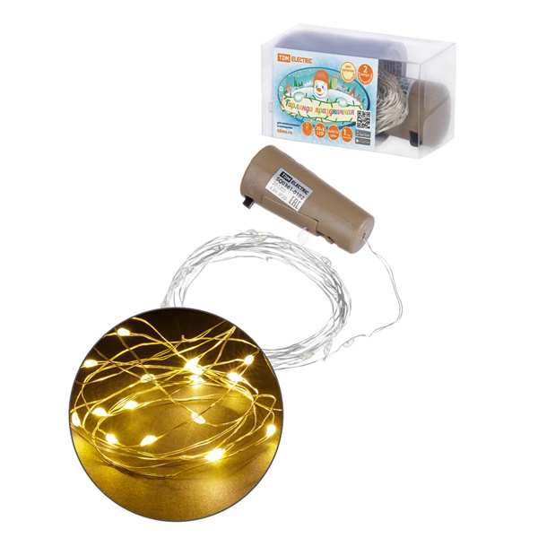 Гирлянда TDM Роса пробка для бутылки 20LED, 2м, 3000K, работа от 3хAG13/LR44, IP20