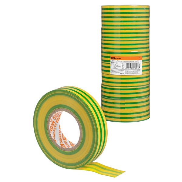 Изолента ПВХ TDM 0,15х19 мм Желто-Зеленая 25 метров [упаковка 10шт]