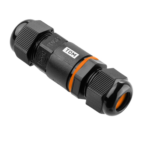 Кабельный коннектор TDM I-образный 3-х контактный IP68 черный