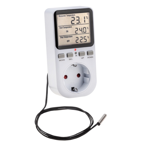 Терморегулятор Rexant цифровой 16А-01 в розетку, с датчиком на проводе 1,7м, белый