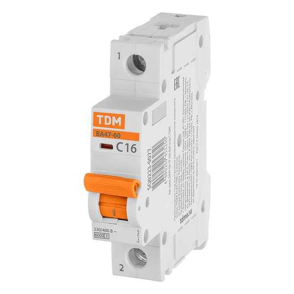 Автоматический выключатель TDM ВА47-60 1Р 16А 6кА характеристика C (автомат электрический)