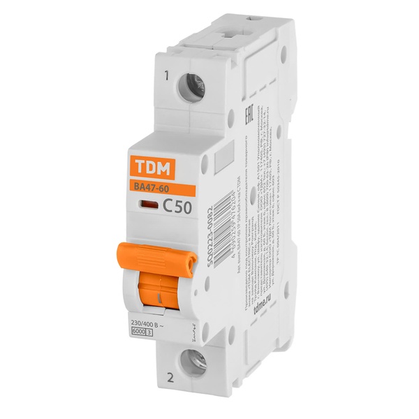 Автоматический выключатель TDM ВА47-60 1Р 50А 6кА характеристика C (автомат электрический)