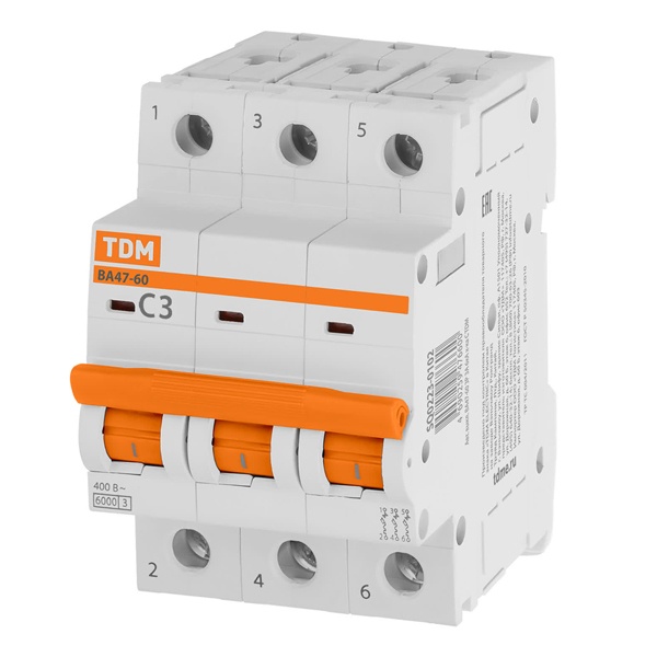 Автоматический выключатель TDM ВА47-60 3Р 3А 6кА характеристика C (автомат электрический)
