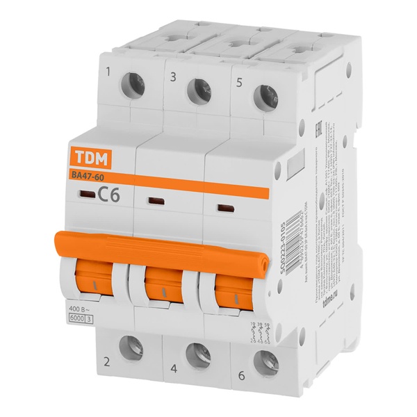 Автоматический выключатель TDM ВА47-60 3Р 10А 6кА характеристика C (автомат электрический)