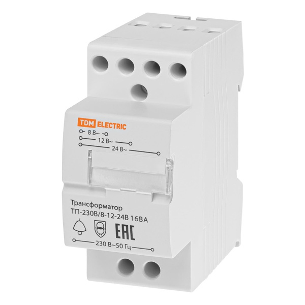 Трансформатор понижающий TDM ТП-230В/8-12-24В 16ВА на DIN-рейку