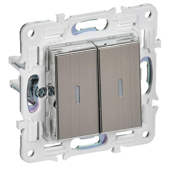 Выключатель двухклавишный с индикацией ИЭК SKANDY SK-V09N 10А никель