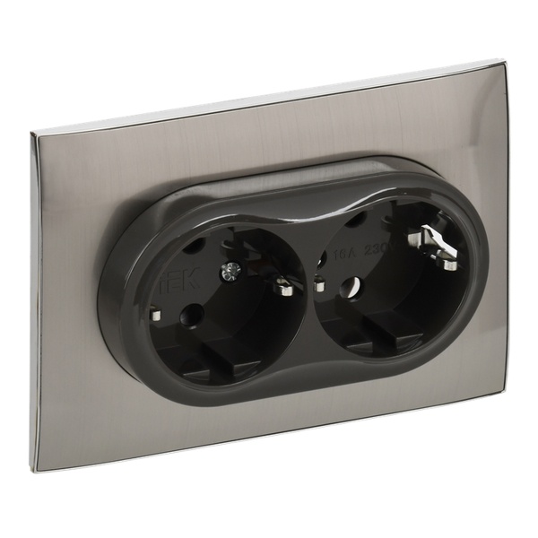 Розетка 2-я с заземлением в сборе ИЭК SKANDY SK-R08N 16А никель
