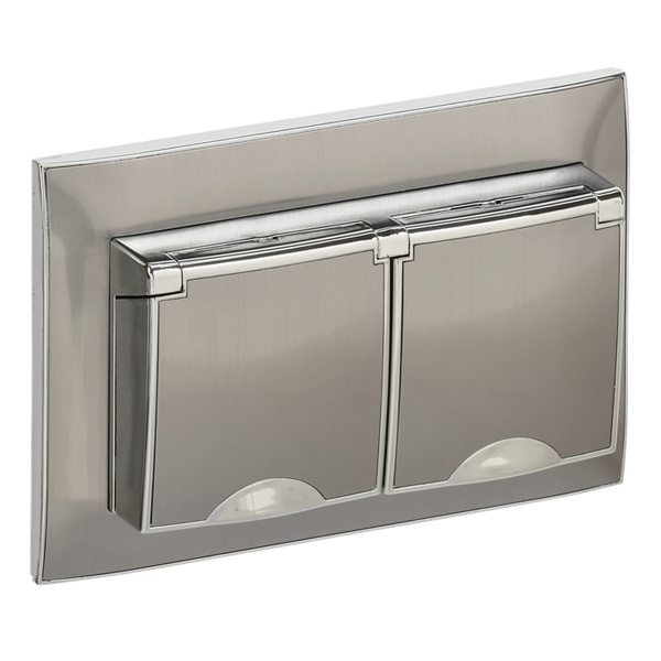 Розетка 2-я с заземлением в сборе ИЭК SKANDY SK-R12N 16А шторки крышка IP44 никель