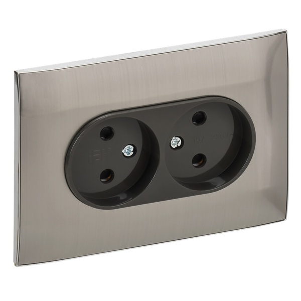 Розетка 2-я без заземления в сборе ИЭК SKANDY SK-R09N 10А шторки никель