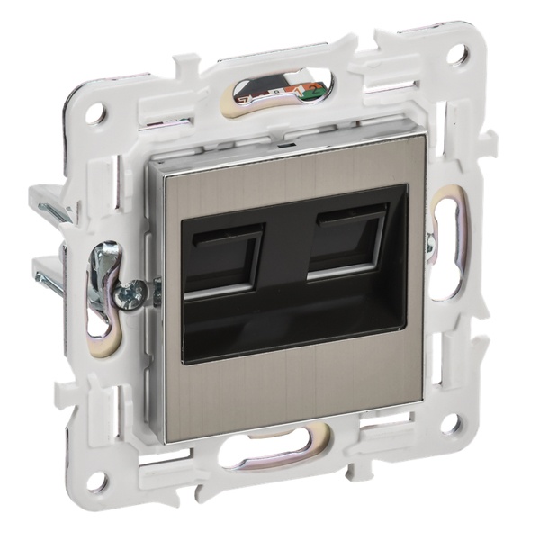 Розетка компьютерная 2-ая RJ45 кат.6 ИЭК SKANDY SK-K04N никель