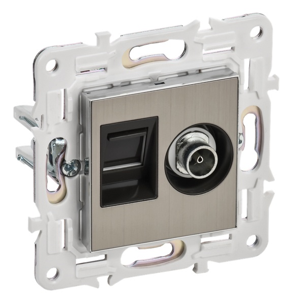 Розетка двойная TV+RJ45 кат.5E ИЭК SKANDY SK-A14N никель
