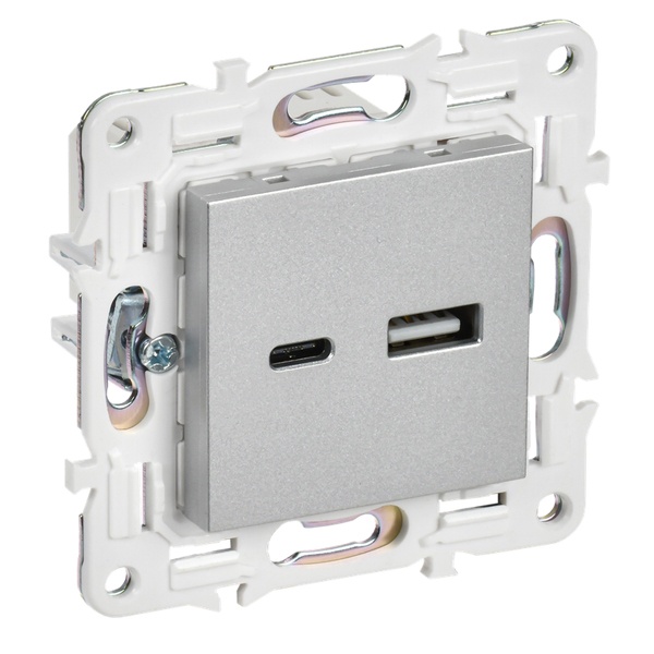 Розетка для зарядки ИЭК SKANDY SK-R13S USB A+С 18Вт серебряный