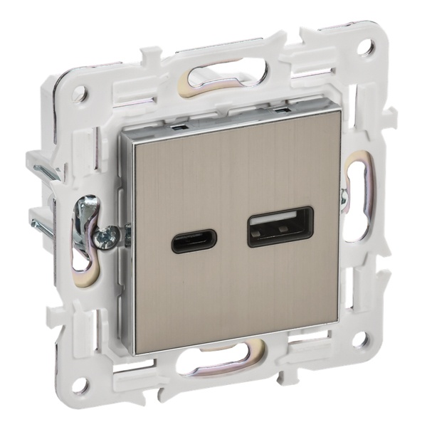 Розетка для зарядки ИЭК SKANDY SK-R13N USB A+С 18Вт никель