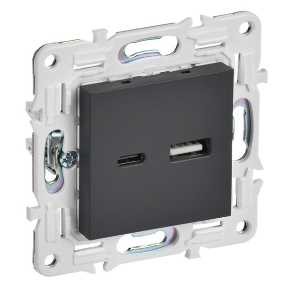 Розетка для зарядки ИЭК SKANDY SK-R13G USB A+С 18Вт графит