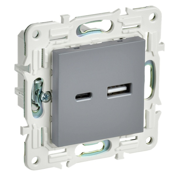 Розетка для зарядки ИЭК SKANDY SK-R14Gr USB A+C 3,1А серый