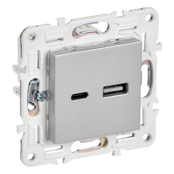 Розетка для зарядки ИЭК SKANDY SK-R14S USB A+C 3,1А серебряный